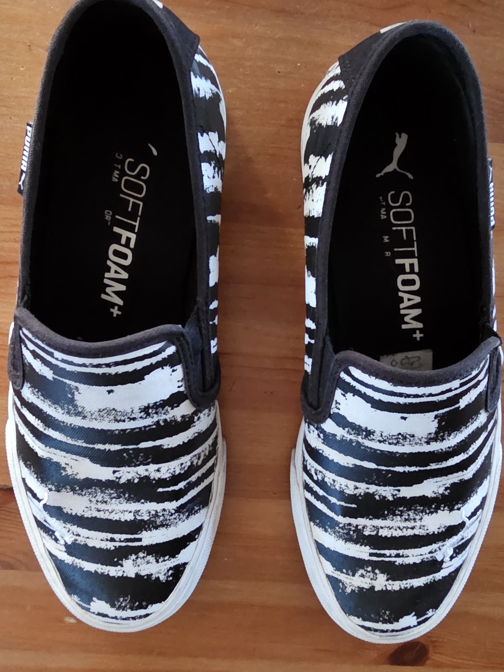 Puma Black and White Slip-On Sneakers with Zebra Print